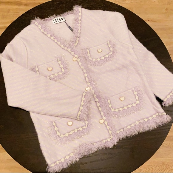 LA LUNE Knitted Heart Shape Buttons Design cardigan sweater - Picture 5 of 12